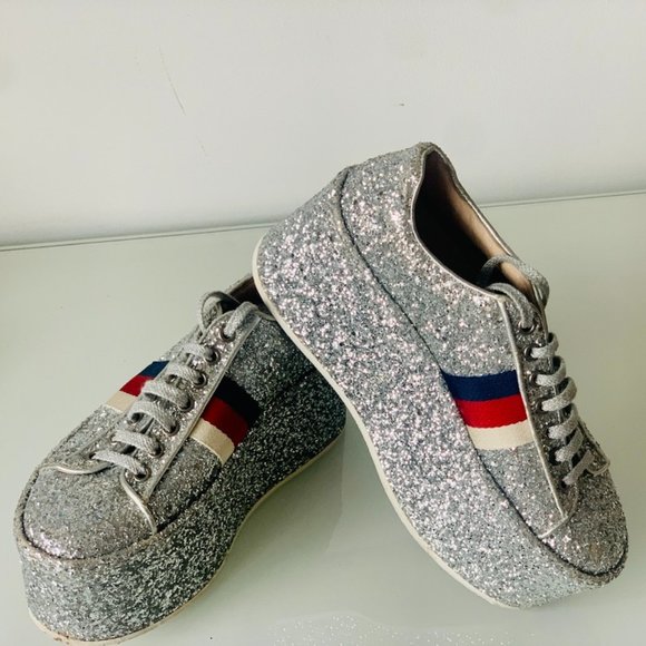 GUCCI Sneakers Platform Silver Glitter 🔥🔥 Excellent Condition - Picture 1 of 3